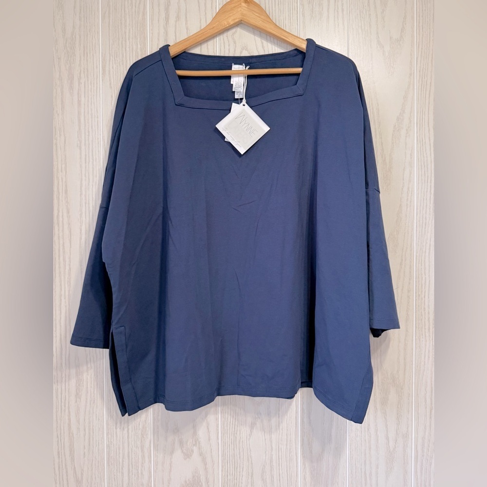 Wynne Layers Square Neck 3/4 Sleeve Oversized Top Navy Blue Size 1X NWT